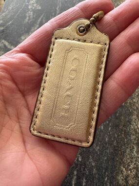 Coach Gold Leather Key Tag Charm